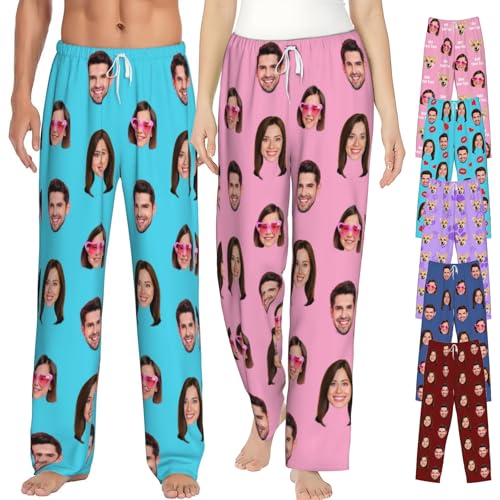Custom Face Pajamas Pants for Women Men, Personalized Funny Pajama Bottoms with Photo, Customized Pj Pants Gift for Christmas