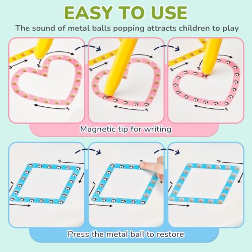 Image of GAMENOTE Magnetic Shapes Lines Tracing Board Double Sided, Pencil Control | 2 in 1 pencil control practice toy, road trip car activity, preschool classroom learning, toy for kids ages 3-5