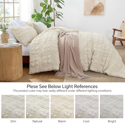 Image of BEDELITE King Size Comforter Set, Seersucker Bedding Set 3 Pieces, Cream | All Season Use, Machine Washable, Soft and Lightweight, Ruched Comforter for Bedroom, Wrinkle-Resistant, Cozy and Stylish