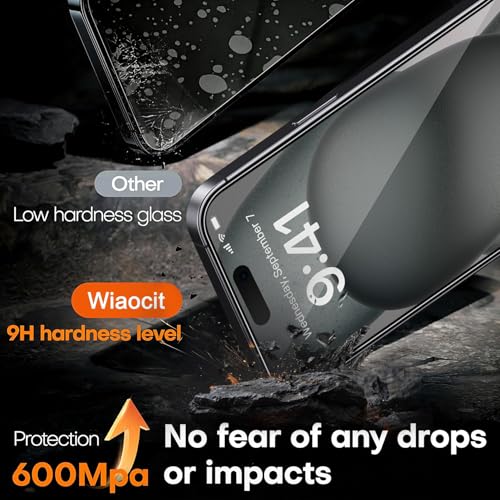 Image of Wiaocit 3 Pack Tempered Glass Privacy Screen Protector for iPhone 15 Plus with 3 Pack Camera Lens Protector, 9H Hardness, Bubble Free, Case Friendly