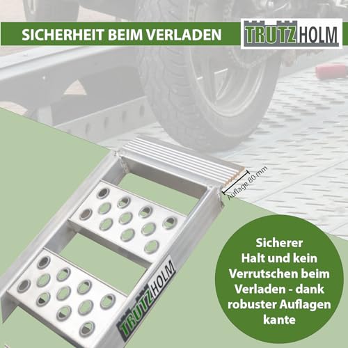 TRUTZHOLM Alu Auffahrrampe 198 cm 340 Kg zweifach klappbar Verladerampe Motorradrampe Klapprampe sehr platzsparend verstaubar und extrem leicht (grau, 1 Stück)
