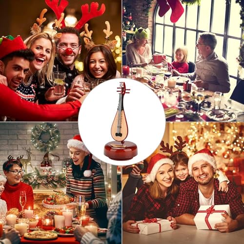 Image of AUGEN Exclusive Music Box Musical 360 rotatable Carousel Children's Wooden Men and Women Birthday Creative Christmas Valentine's Day Gift Home Decoration (Pipa)