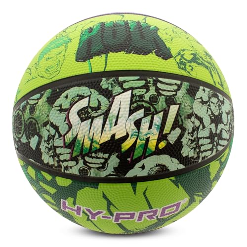 Hy-Pro Balón de Baloncesto Hulk con Licencia Oficial de tamaño 5, para Interiores y Exteriores, con diseño de Marvel y gráficos de Hulk, pequeño Baloncesto, Material Antideslizante