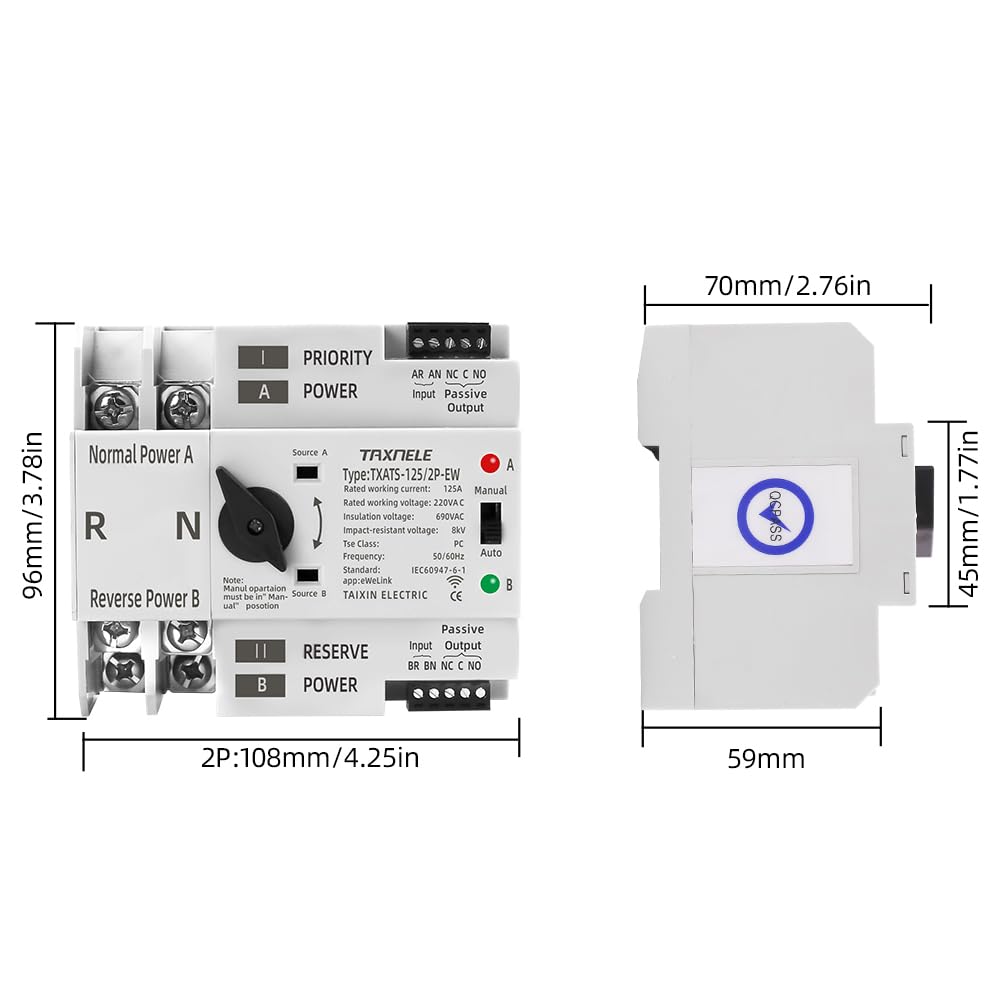 eWeLink WiFi Smart Remote Control 2P 3P 4P 125A AC 230V ATS Dual Power Automatic Transfer Switch Selector Potenza ininterrotta (2P)