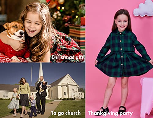 Raroauf Girls' Kids Long Sleeve Check Plaid Dresses,Little & Big Girls' Collar Neck Casual Button Down Shirt Dress4