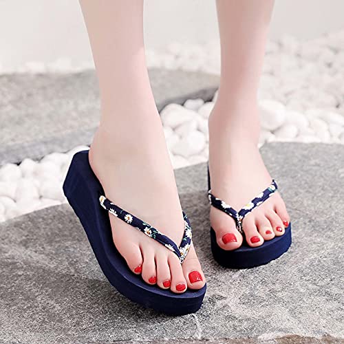 coersd Women Summer Shoelace Flip Flops High Heel Platform Shoes Beach Shoes Womens Sandals, Platform Flat Slippers, Rhinestone Beach Shoes, Floral Slippers, Summer Beach Shoes Slippers