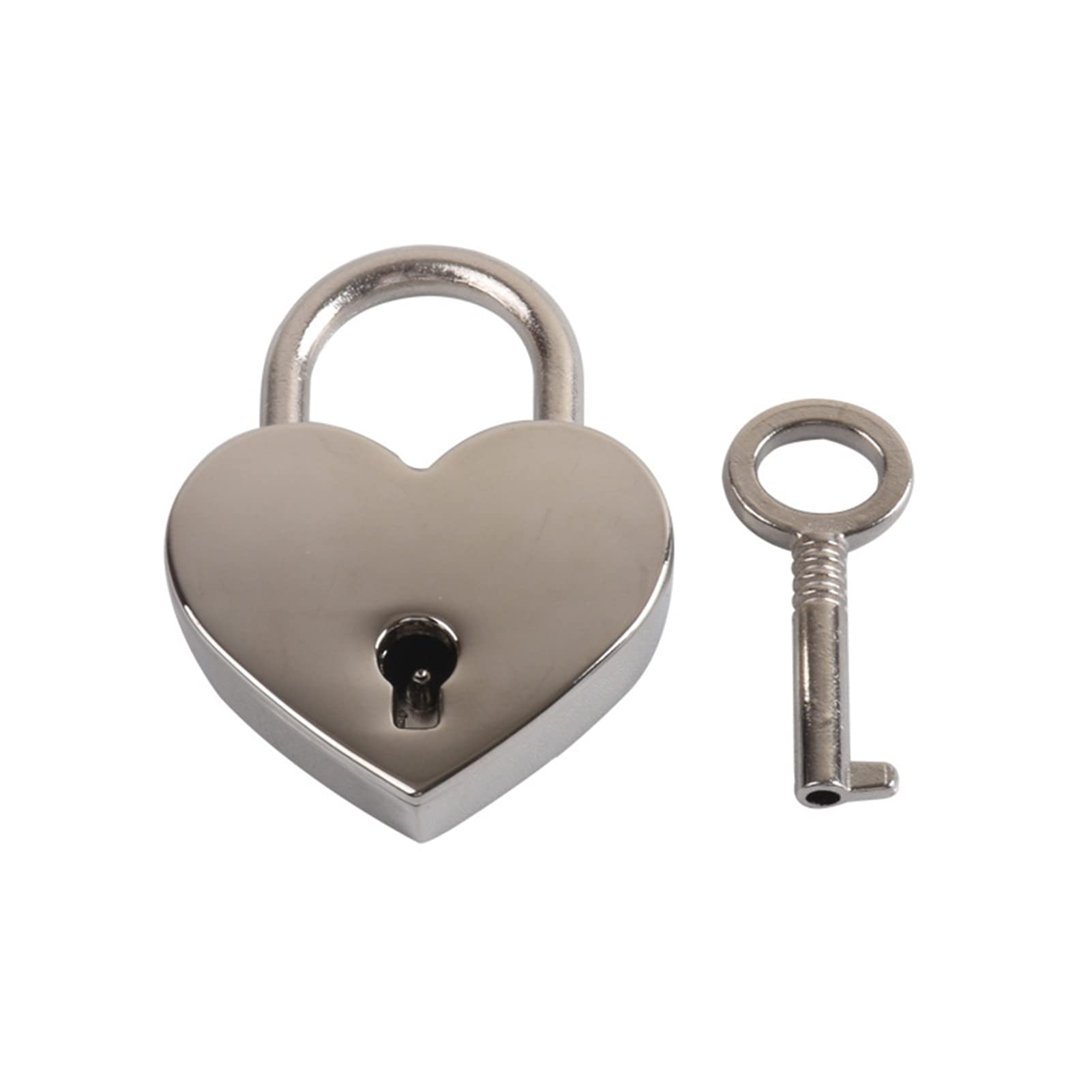 Heart Shape Mini Padlock Bag Travel Suitcase Luggage Box Case Key Lock (Silver)