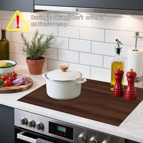 Image of Nuxovilar Stove Top Cover for Electric Stove, 20x28 Inch Polyester Glass Cooktop Protector with Rich Dark Wood Grain Texture, for Kitchen Decor & Daily Use