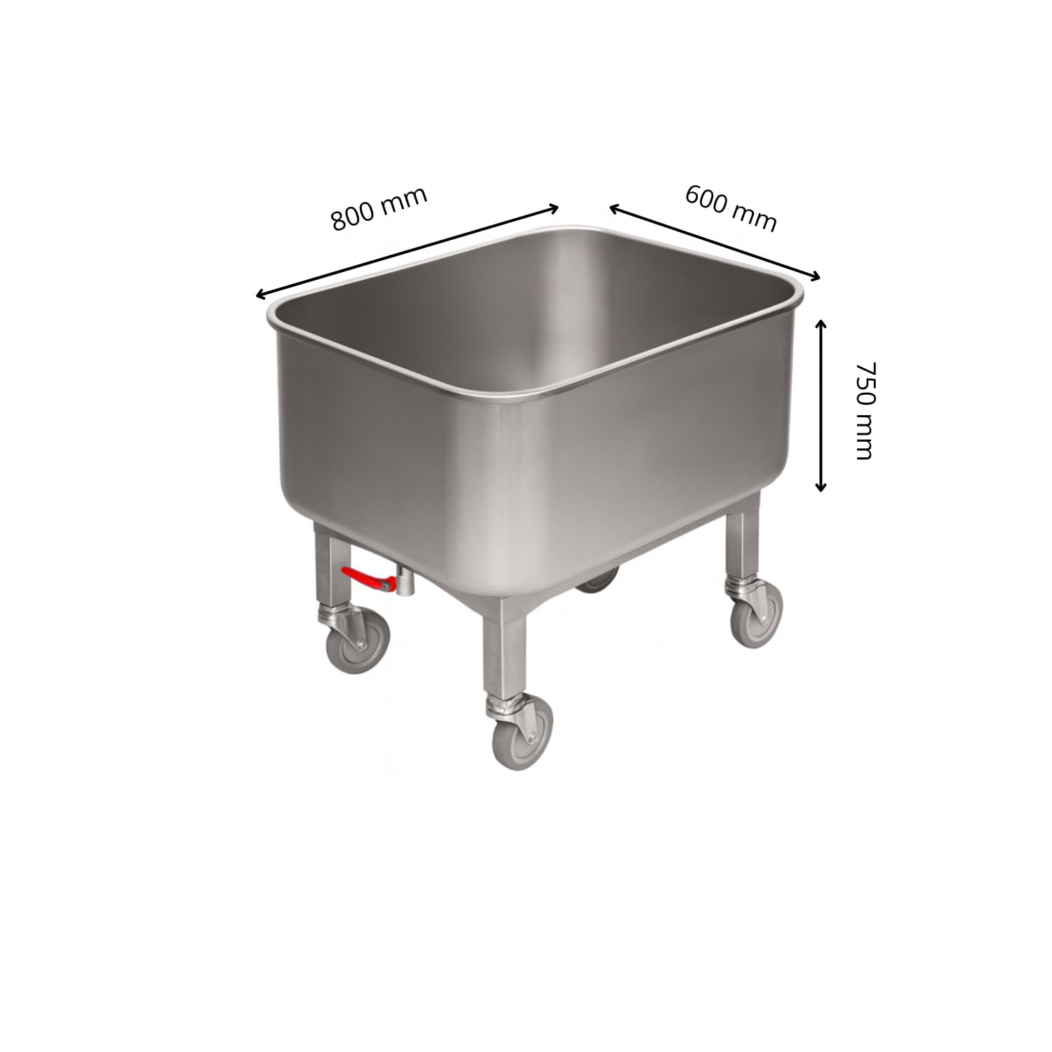Chariot de Lavage INOX avec Robinet de Vidange - 80L - Cuve INOX AISI 304 sur Roues