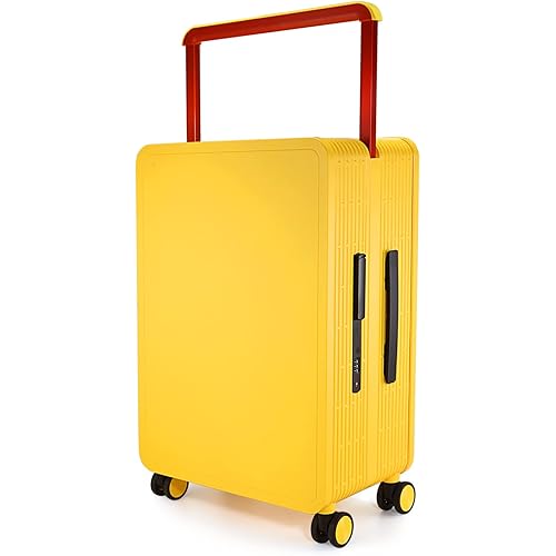 MRPLUM Checked Wide Handle Luggage, Rolling Travel No Zipper Suitcase PC Hardshell with Silent Spinner Wheels&TSA Lock for Business Travel,24inch,Yellow