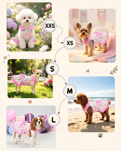 Image of CuteBone Spring Tulip Pet Dress with Peter Pan Collar - Pink Floral Pattern - Sleeveless Ruffled Skirt with Bow for Small Dogs, Cats - Garden & Casual Wear