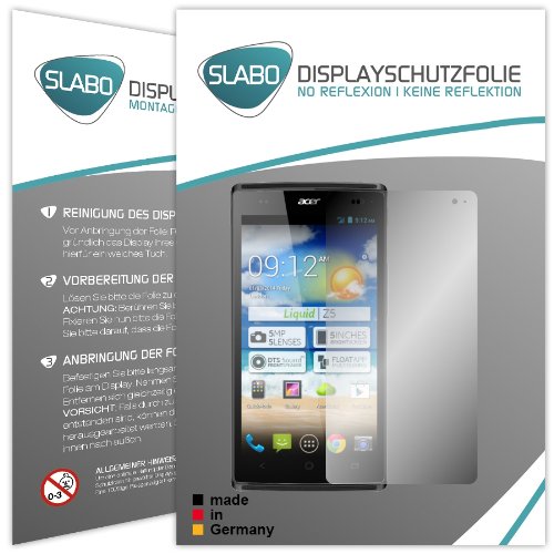 Slabo 2 x Protector de Pantalla Acer Liquid Z5 lámina Protectora de Pantalla No Reflexion   No Reflexiones Mate suprime Reflejos Made IN Germany