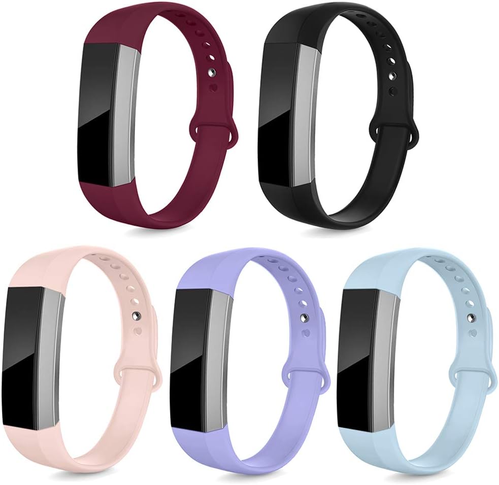NAHAI Bands Compatible with Fitbit Alta HR/Fitbit Alta for Women Men, 5 Packs Silicone Replacement Sport Strap Wristbands Accessories for Fitbit Alta, Small, Black/Sand/Wine/Light Blue/Lavender