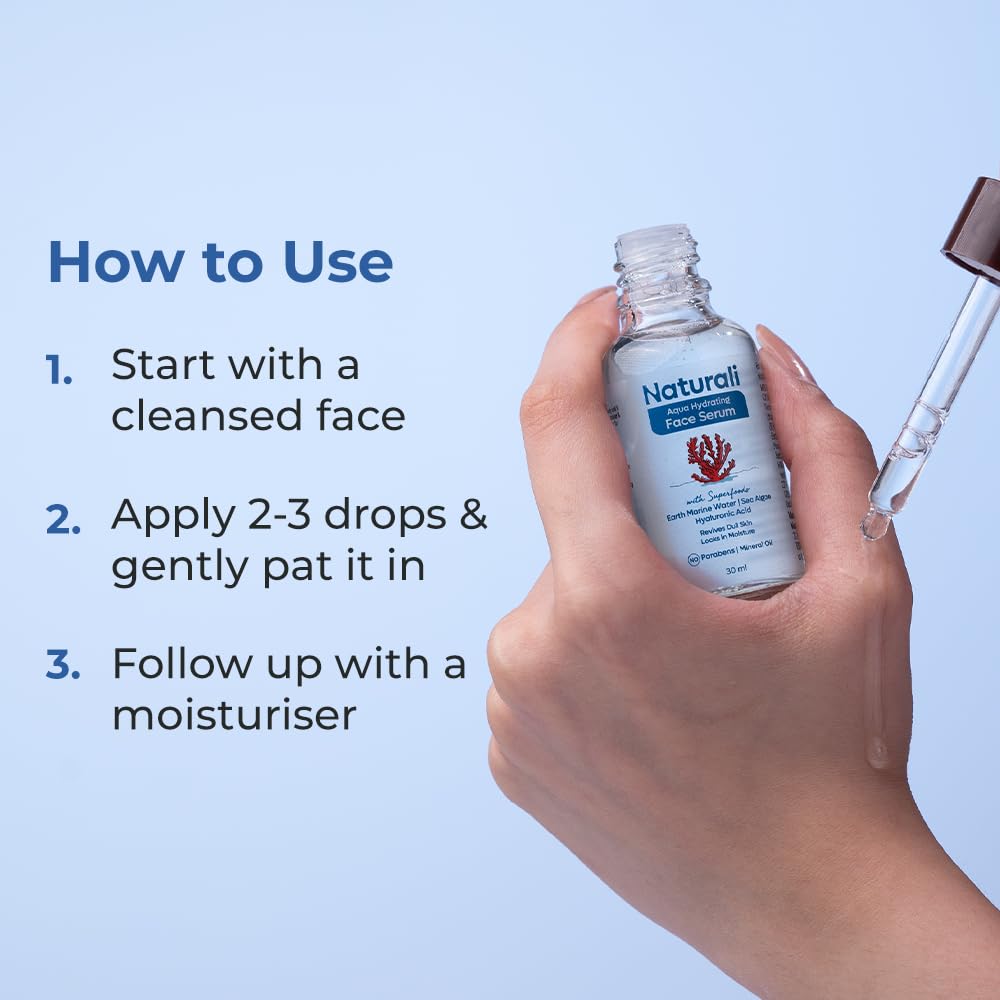 Naturali Aqua Hydrating Face Serum With Earth Marine Water, Sea Algae & Hyaluronic Acid | Locks In Moisture | Revives Dull Skin | Paraben & Mineral Oil Free | 30ml