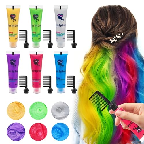 Byhoo 6PCS Temporäre Haarfarbe für dunkles Haar, Haarkreide, waschbare Haarfarbe, Geschenkidee für Mädchen, Geburtstagsgeschenk für Teenager.