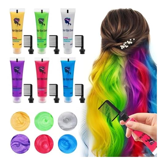 6PCS Temporary Hair Dye for Dark & Light Hair, Hair Chalk for Girls, Kids Hair Dye for Temporary Hair Color for Kids, Washable Hair Dye, Girl Gifts for 7 8 9 10 11 12 13 Year Old Girls Birthday Gifts