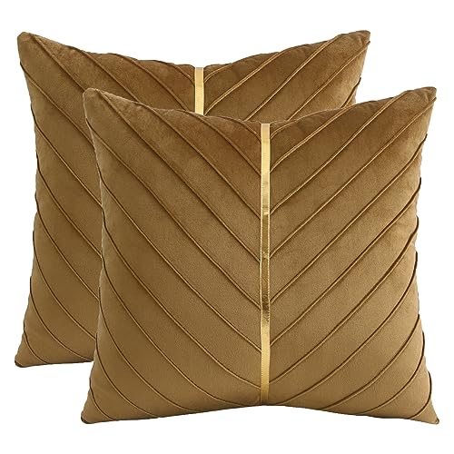 Image of Velvet Throw Pillow Covers 26x26 inch Pack of 2 Gold Decor Brown