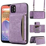Dswteny Phone Case for ZTE ZMAX 11/Z6251 Wallet Cover with Crossbody Shoulder Strap and Leather Credit Card Holder Pocket Slim Stand Cell Accessories Mobile Flip Purse ZTE Z6251 Girls Women Purple