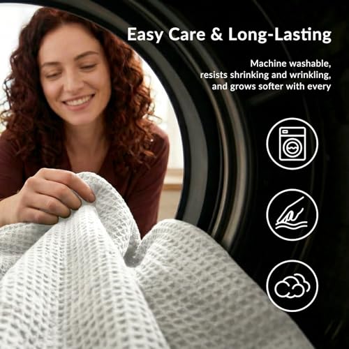100% Cotton Waffle Weave Duvet Cover Set King Size,90”x104”(Coconut White) by SE SOFTEXLY - Used condition - Image 5