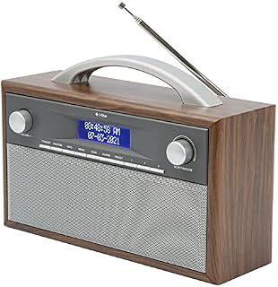 DAB/DAB+ & FM Radio Stereo Speaker, Retro Style Digital Radio Mains or Battery Powered Wooden Finish with Stereo Speakers and DRC (Dynamic Range Control)