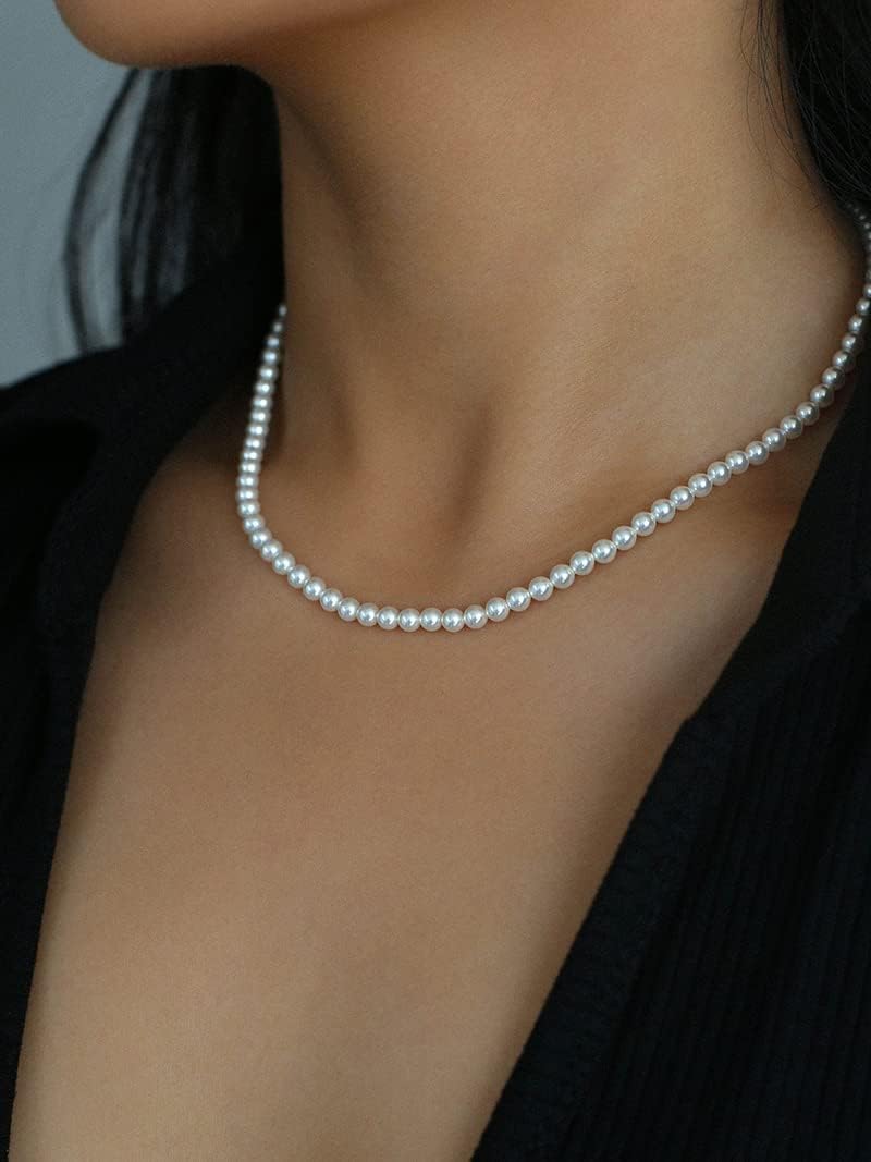 Pearl Necklace for Women,4-8MM Dainty Round Imitation Pearl Choker Necklace Wedding Pearl Necklace Delicate Jewelry for Women Simple Bridesmaid Jewelry - Image 3