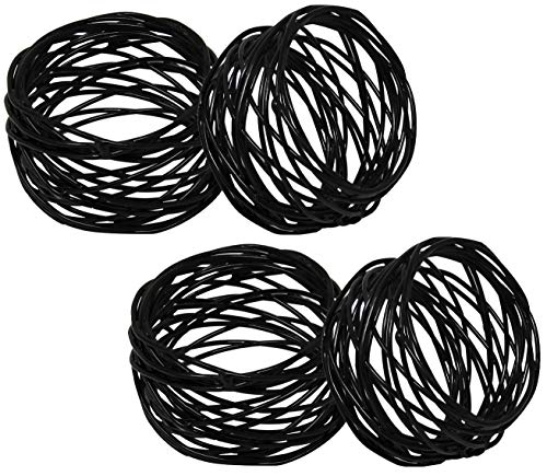 Image of SKAVIJ Handmade Twisted Wire Mesh Napkin Rings Holders Decor Dinner Party Wedding Thanksgiving Christmas Gathering (Black 4pcs)