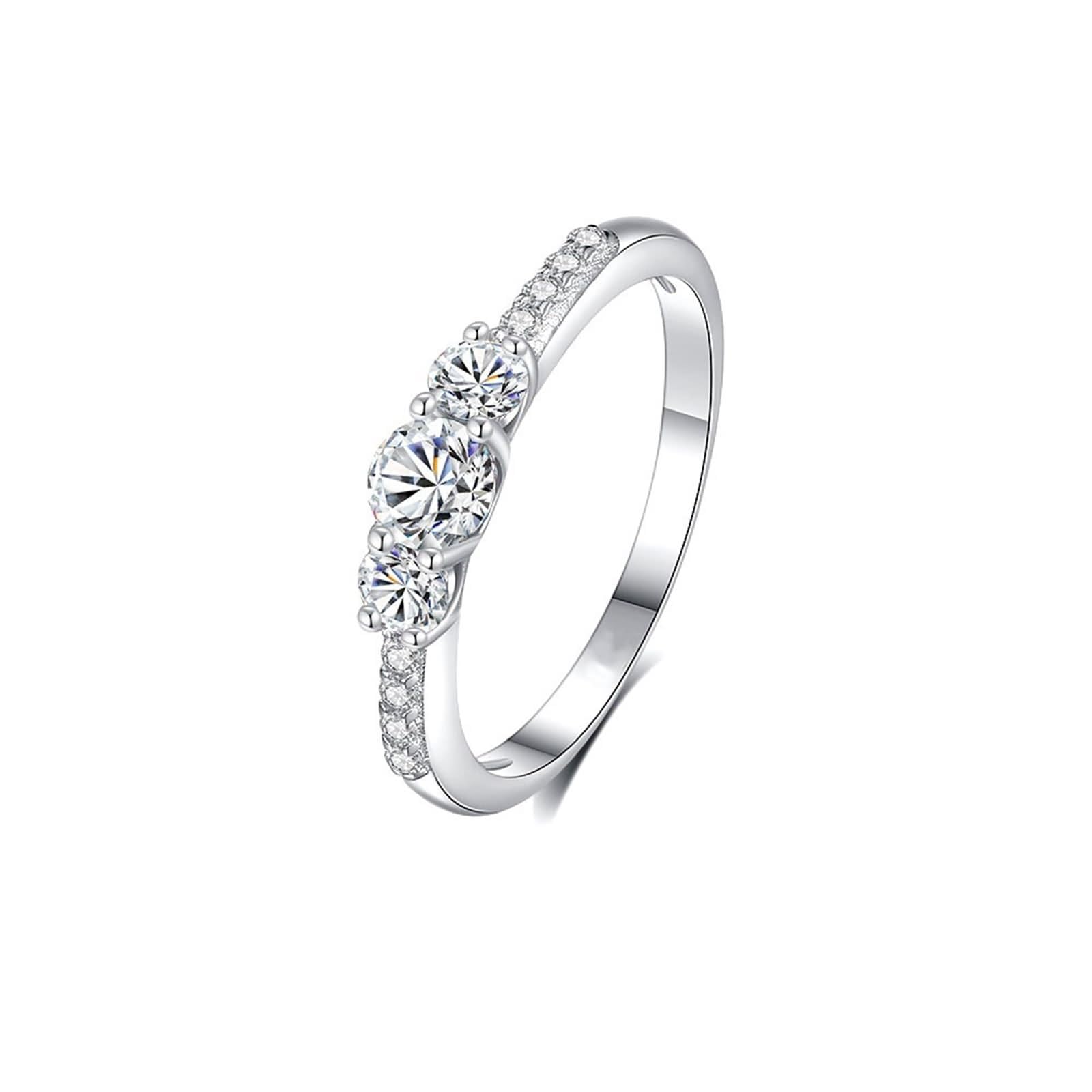 Ringe Frauen Cool, Unisize Ring Eleganter Dünner Ring mit Rundem Moissanit 4 mm Silber 14K Weißgold Größe 47 (15.0)