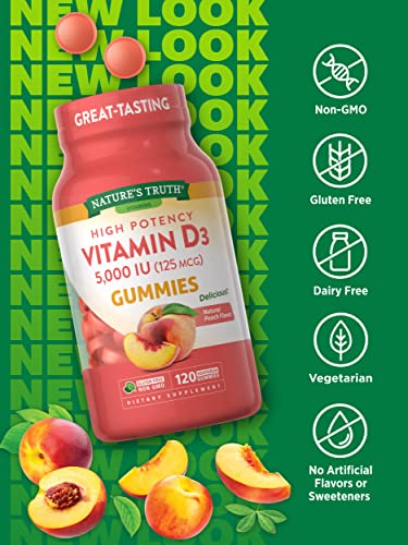 Nature's Truth Vitamin D3 Gummies | 5000 Iu | 120 Count | Vegetarian, Non-Gmo & Gluten Free Supplement | Natural Peach Flavor #TOP3