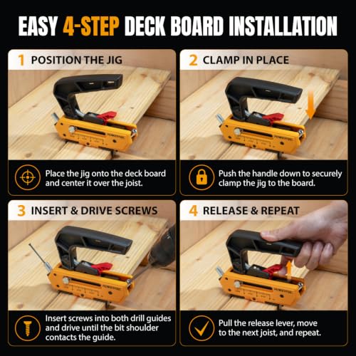 Image of POWERTEC Edge Deck Screw Jig Kit with T15 Torx Bit & 3 Board Spacing Options (1 /8 inch, 3 /16 inch, 7 /32 inch) - Hidden Fastener Tool for 3.5 inch to 6 inch Wood & Composite Decking, Fits #10 Screws (72184)