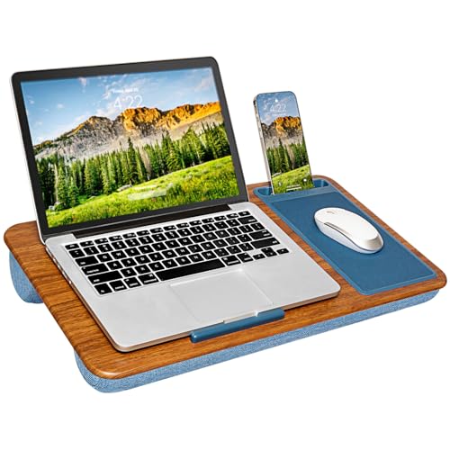 Image of LAPGEAR Home Office Lap Desk with Device Ledge, Mouse Pad, and Phone Holder - Espresso Blue - Fits up to 15.6 Inch Laptops - Style No. 91522