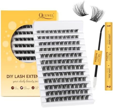 QUEWEL Cluster-Lashes 72 Pcs Individual-Lashes Thin Stem C/D Curl 8-16mm Length DIY Eyelash Extension False Lashes Individual Natural&Mega Styles Soft for Personal Makeup Use at Home (Mega-D-MIX8-16)