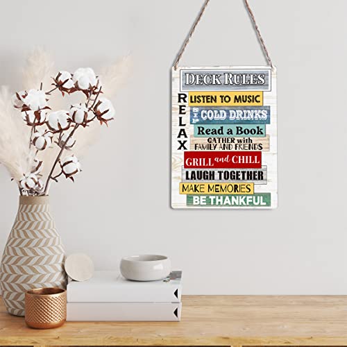 Farmhouse Colorful Deck Rules Wooden Sign Wall Decor Rustic Listen To Music Sip Cold Drinks Deck Wood Plaque Hanging Sign Decoration For Home Door Outdoor 8"X10" #TOP4