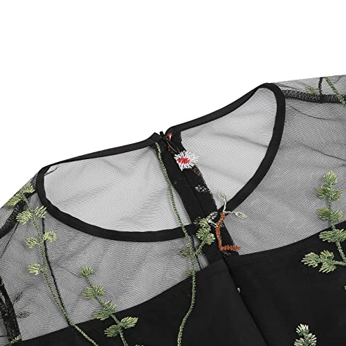 Women Keyhole Floral Embroidery Dress Sheer Mesh Illusion Vintage Cocktail Swing Dress Wedding Party Prom Tulle Evening Dress4