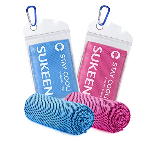 Sukeen Serviette de Refroidissement, 100x30cm Lot de 2 Serviettes Rafraîchissantes pour Le Cou, Serviette Sport Microfibre, Cooling Towel pour Entraînement, Fitness, Sports, Voyages, Yoga, Golf