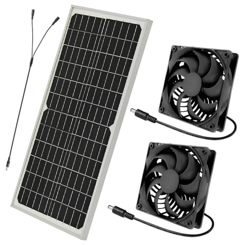 WDKXCN Solar Ventilator, 16W Wasserdichter Solar Lüfter 2 Stück Solarlüfter, Solarpanel Ventilator für Gewächshaus Schuppen Haustierhaus Hühnerstall...