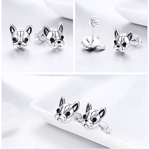 100% 925 Sterling Silver Partners fedeli francese Bulldog Dog Animal piccoli orecchini per le donne gioielli Oorbellen
