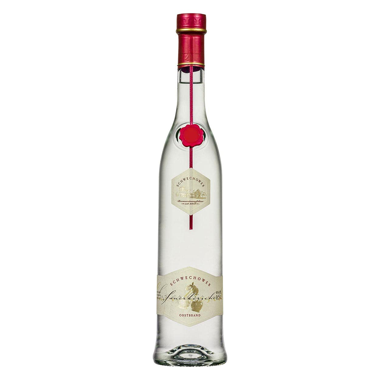 Obstbrand Sauerkirsche 0.5l (40% Vol) Edler Sauerkirschbrand aus Mecklenburger Kirschen | 500ml Flasche | Schwechower Brennerei (1229)
