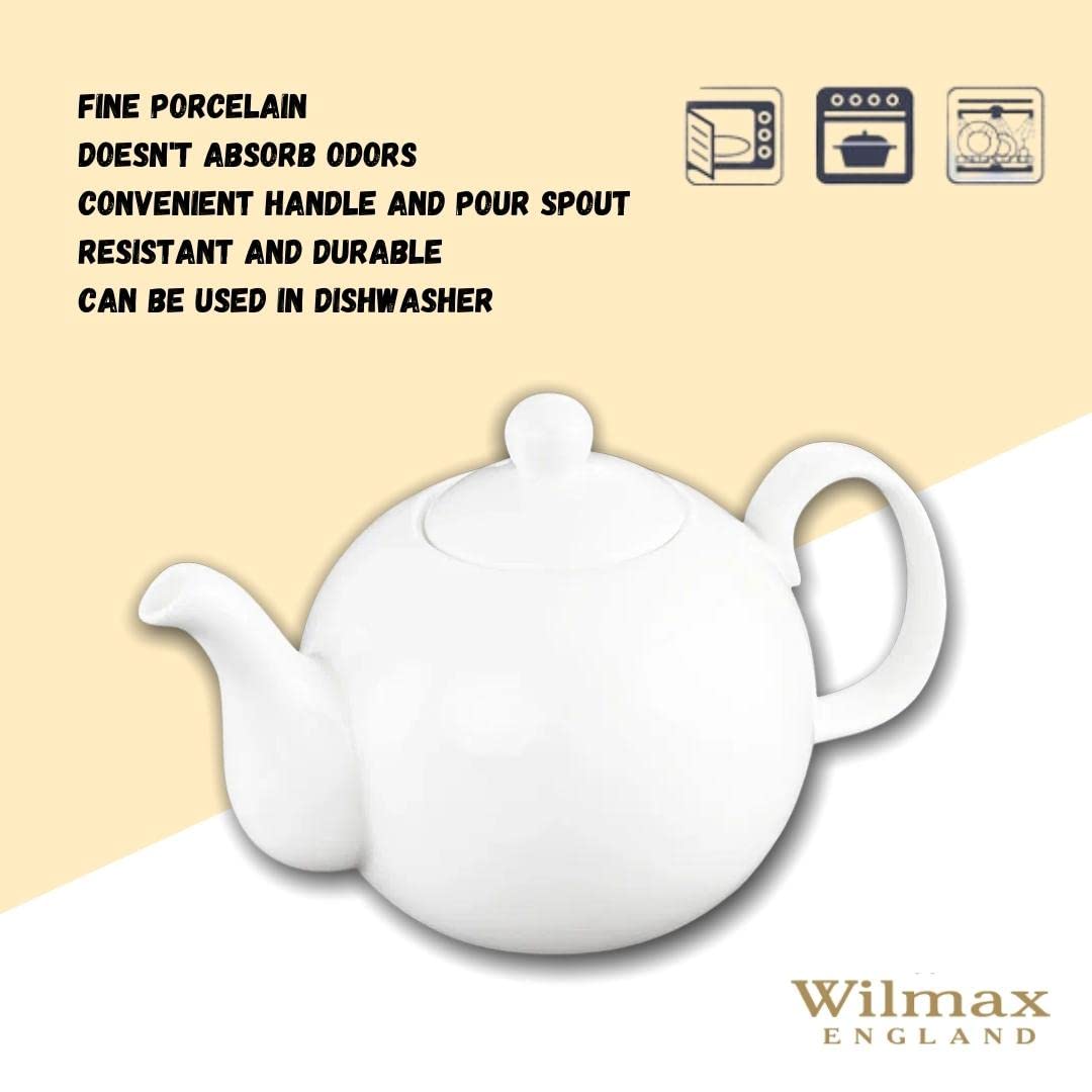 Wilmax | OLIVIA Teekanne | Porzellankanne | Für Kaffee | Für Tee | Elegant | Kratzfest | Für die Spülmaschine | Für die Mikrowelle | Ergonomisch | Fassungsvermögen: 2150 ml