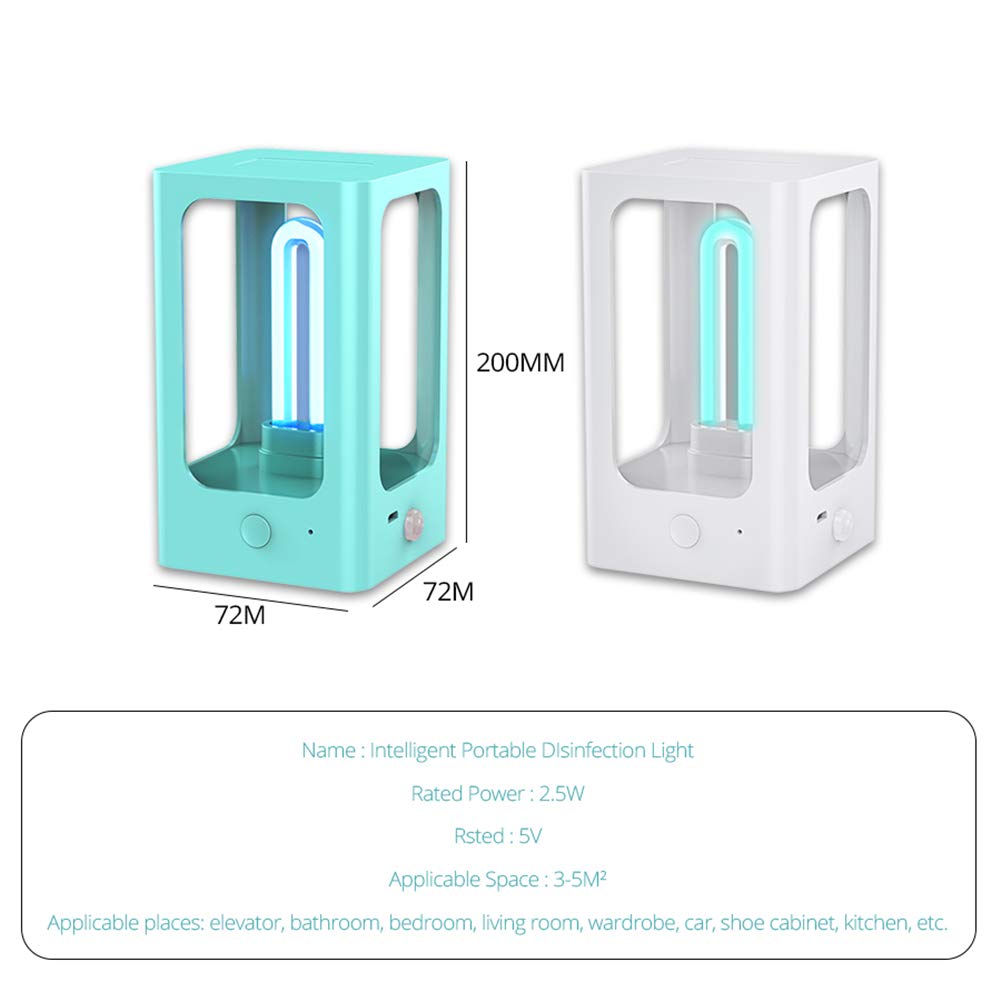 Lámpara UV recargable USB, sensor de movimiento PIR UVC esterilizador ultravioleta portátil del hogar llevaron la luz para Cuidados en el hogar Iluminación de interior,Azul