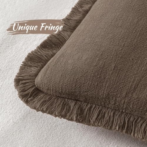Image of MIULEE Linen Fringe Decorative Fall Pillow Covers Chocolate Brown 12x20