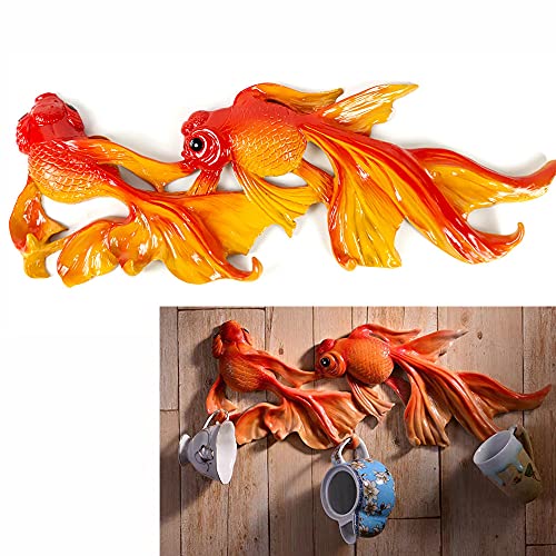 Colgador de pared con diseño de pez dorado, para colgar en la pared, para dormitorio, organización, ganchos para toallas, sombreros, ropa, llave (rojo) Cover