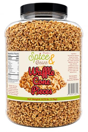Image of Waffle Cone Pieces 3.75 lbs. | Crunchy Ice Cream & Dessert Topping | Crispy Crumbles for Sundaes, Milkshakes, Cakes, Frozen Yogurt & Baking | Ready to Use | Bulk Resealable Container | Dasher's Spice & Beans