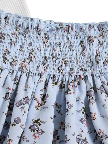 Image of RoseSeek Girl's 2 Piece Outfits Lace Ruched Camisole Tops and Shirred High Waisted Layered Floral Skirts Set