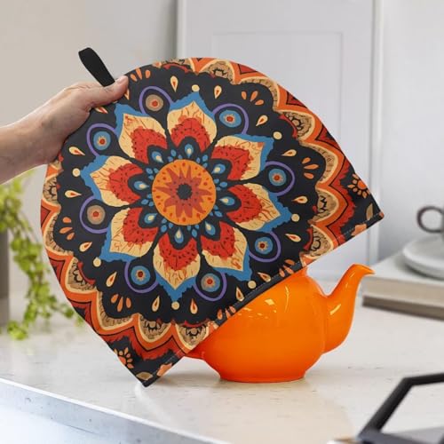 Image of Retro Mandala Tea Cozy for Teapot Insulated Scratch Proof Cup Cozy Breakfast Warmer ReusableTeapot Insulation Cover for Party
