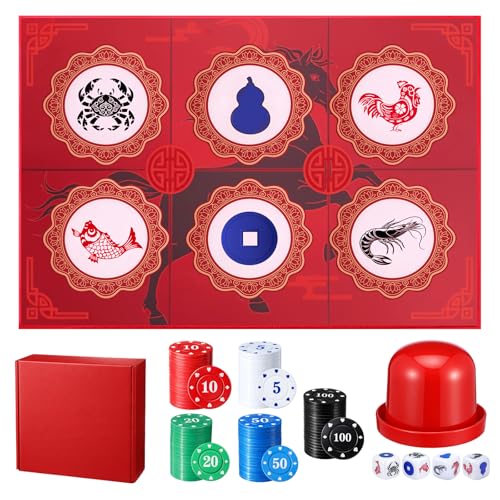 Teyva Daily BAU Cua Dice Game Set - Year of the Horse 2026 Edition with Mat Dice Casino Chips Red Shaker & Gift Box for Adult Lunar New Year Gatherings Celebrations Gift for Vietnamese Friend