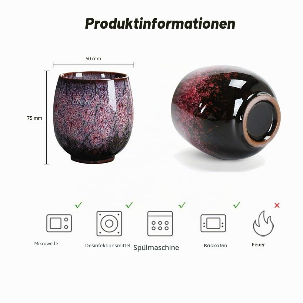 Japanische Teetasse, Set aus Teetassen aus Keramik, Set mit 4 Tassen, handgefertigt, mehrfarbig, emailliert, geflammt, für Zuhause, Büro, Geschenke