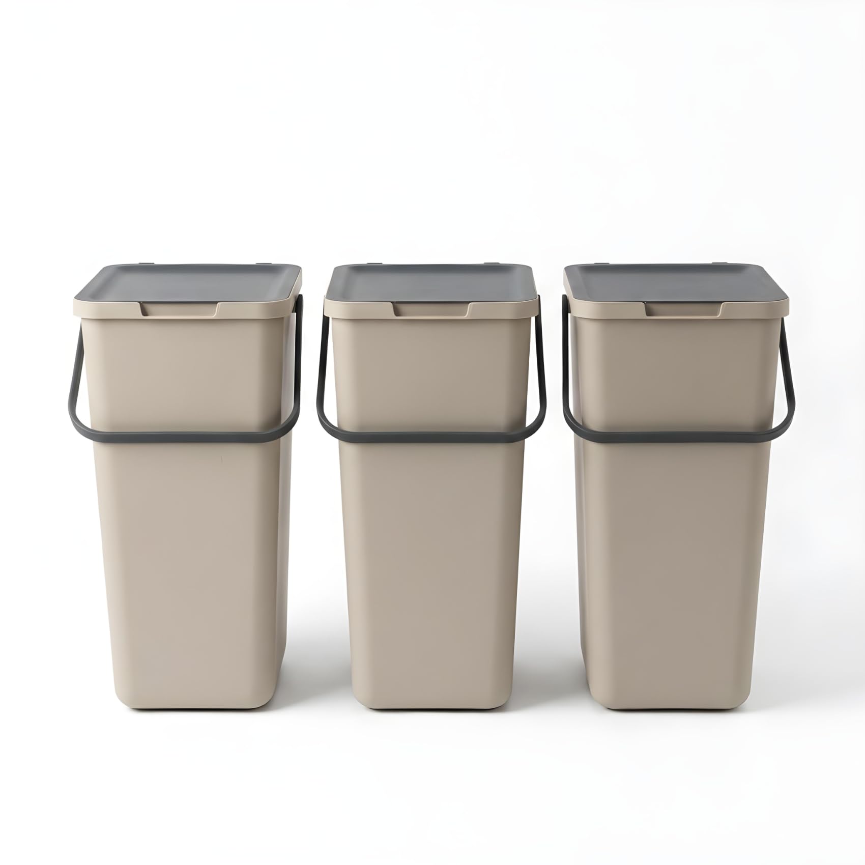 Contenitori raccolta differenziata, 3x32l, beige, salvaspazio da interno, cestini cucina, 34x28x53(H) cm