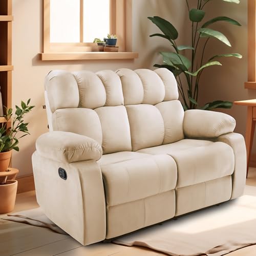 Image of Little NAP Helios Soft Suede Fabric Two Manual Standard Recliner | Padded 2 Seater Aaram Sofa | Relaxing Chair for Home Office Living Bed Room | Beige