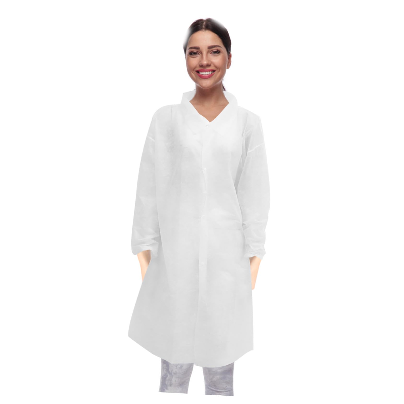 PLAFOPE 10 Piezas Bata de Laboratorio de Tela No Tejida Desechable, Manga Larga Botones, Protección contra Salpicaduras y Suciedad para Limpieza y Mantenimiento