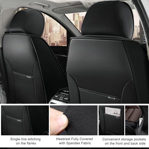 Image of 2 Seat Covers for Hyundai Santa Fe XL 2001-2024,Premium Nappa Leather Car Seat Covers Car Seat Cushions,Waterproof Soft Seat Covers for Cars,Interior Accessories with Airbag（Standard-Black&Coffee）